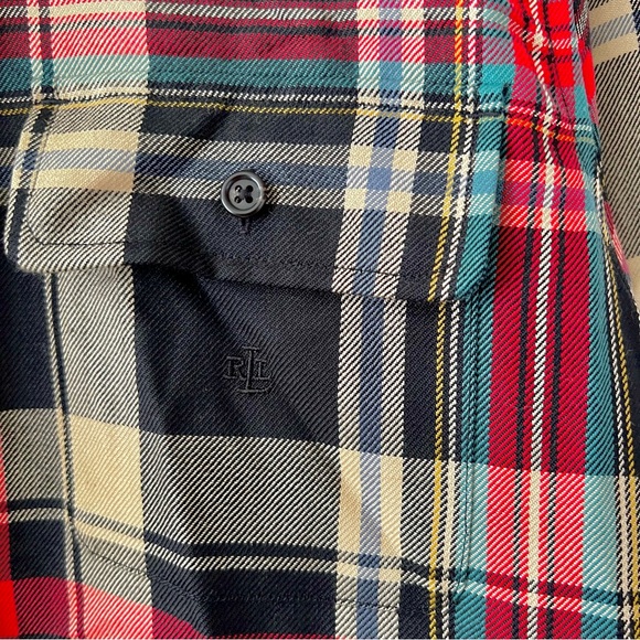 LAUREN RALPH LAUREN | Wool Plaid Tartan Button Up long Sleeve Shirt Top Large - Picture 3 of 8